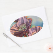 Lila-orangefarbene Mohnblüten Blume Aquarell Ovaler Aufkleber (Umschlag)