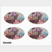 Lila-orangefarbene Mohnblüten Blume Aquarell Ovaler Aufkleber (Blatt)