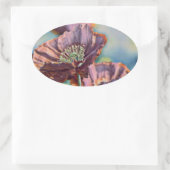 Lila-orangefarbene Mohnblüten Blume Aquarell Ovaler Aufkleber (Tasche)