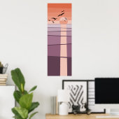 Lila Orangefarbene Seevögel bei Sonnenuntergang Ku Poster (Heimbüro)