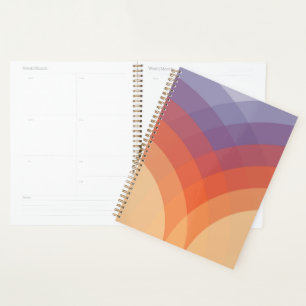 Lila, orangefarbene und blaue pastellfarbene Bögen Planer