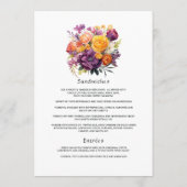 Lila, orangefarbene und gelbe Blumengastdetails Menükarte (Rückseite)