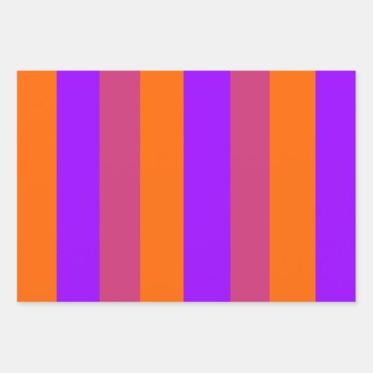 Lila, orangefarbene und rosa Streifen Geschenkpapier Set (Vorderseite)