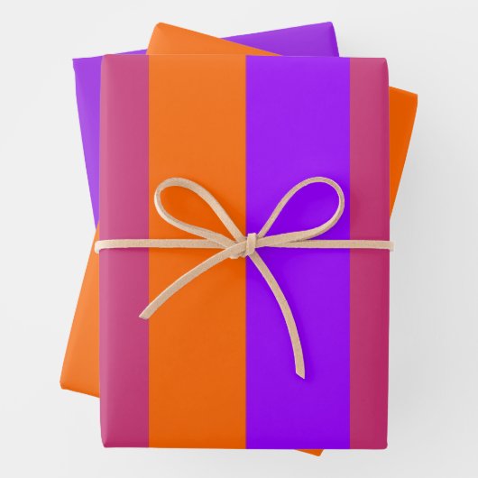 Lila, orangefarbene und rosa Streifen Geschenkpapier Set (Beispiel)