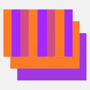 Lila, orangefarbene und rosa Streifen Geschenkpapier Set