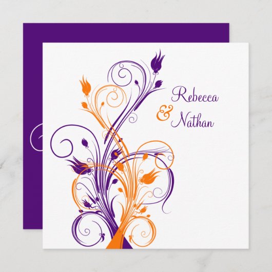 Lila Orangefarbene weiße Blütenfläche. Einladung z (Vorne/Hinten)