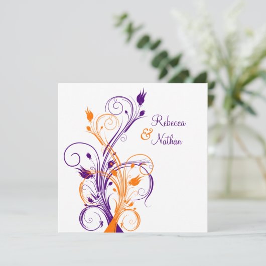 Lila Orangefarbene weiße Blütenfläche. Einladung z (Stehend Vorderseite)