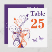 Lila Orangefarbene weiße Blütenfläche. Tischnummer (Vorne/Hinten)