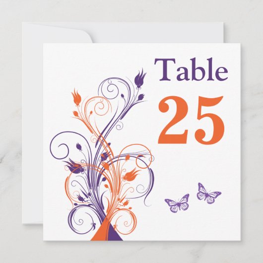 Lila Orangefarbene weiße Blütenfläche. Tischnummer (Vorderseite)