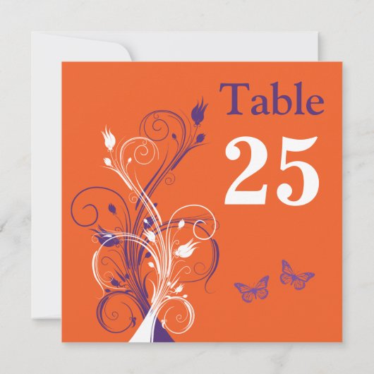 Lila Orangefarbene weiße Blütenfläche. Tischnummer (Rückseite)
