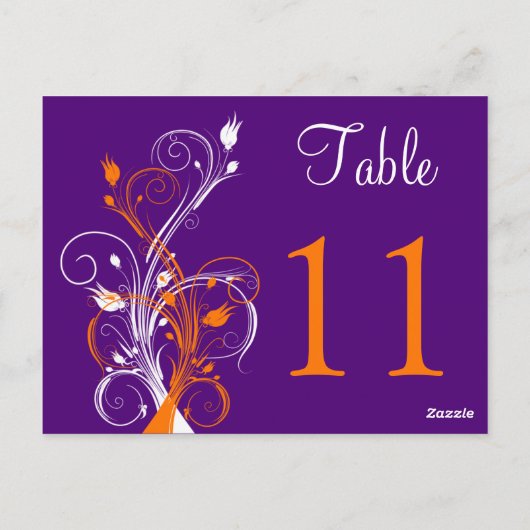 Lila Orangefarbene weiße Tischnummer Postkarte 2 (Rückseite)