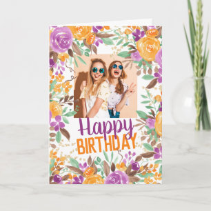 Lila orangefarbener Fall Blüte Geburtstagsgeschenk Karte