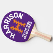 Lila orangefarbener Name und Slogan Tischtennis Schläger (Seitenansicht)