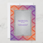 Lila, orangefarbener, silberer IMITAT Glitzer Hoch Einladung (Rückseite)