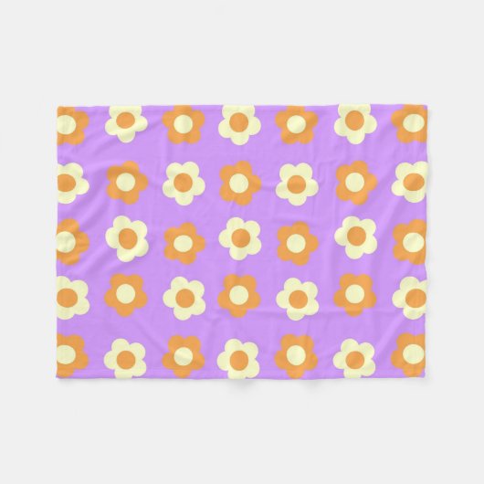 Lila Orangefarbener tropischer Blütensommer Fleecedecke (Vorderseite (Horizontal))