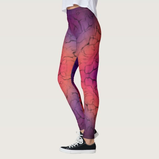 Lila, orangefarbenes, abstraktes Design Leggings (Links)