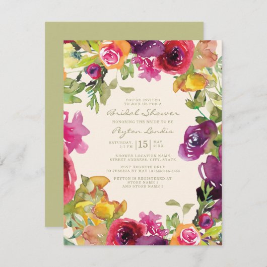 Lila orangefarbenes Brautparty Einladung (Vorne/Hinten)