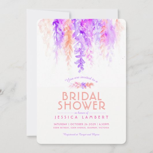 Lila orangefarbenes Brautparty lädt ein Einladung (Vorderseite)