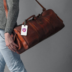 Lila orangefarbenes klassisches Monogramm Gepäckanhänger