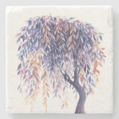 Lila Orangen Blätter Baum Steinuntersetzer (Vorderseite)
