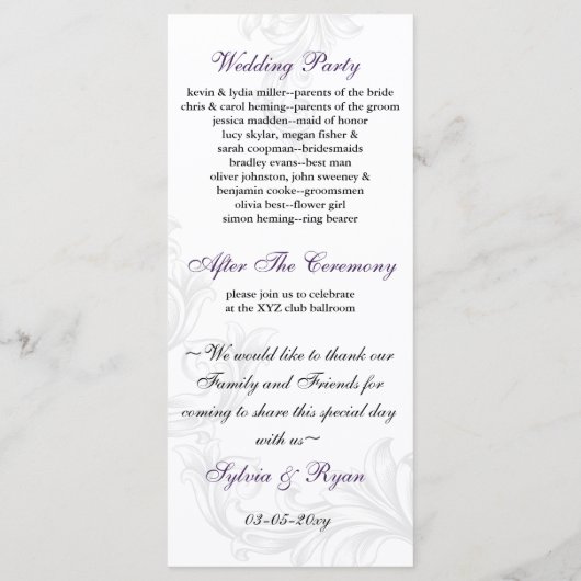 lila Orangenliebhaberprogramme Programm (Rückseite)