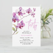 Lila Orchid-Blume Blossom 30. Geburtstag Einladung (Stehend Vorderseite)