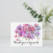 Lila orchid Blume danke Postkarte (Stehend Vorderseite)