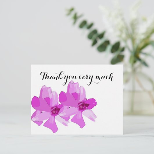 Lila orchid Blume danke Postkarte (Stehend Vorderseite)