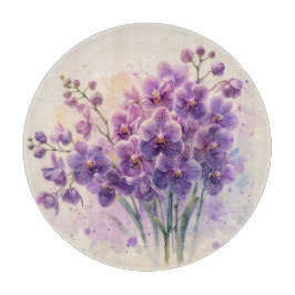 Lila Orchid Bouquet Wasserfarbe Schneidebrett