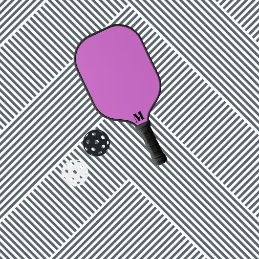 Lila Orchid-Funk und Schwarz-Modern-Monogramm Pickleball Schläger