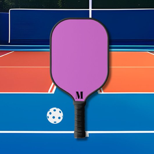 Lila Orchid-Funk und Schwarz-Modern-Monogramm Pickleball Schläger