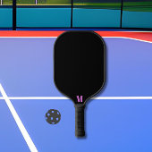 Lila Orchid-Funk und Schwarz-Modern-Monogramm Pickleball Schläger
