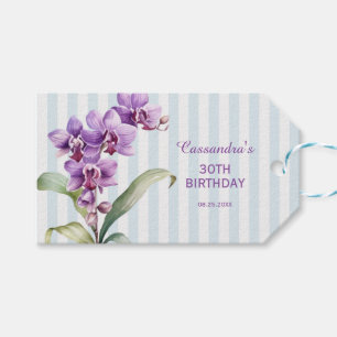 Lila orchid grüne Streifen Floral 30. Geburtstag Geschenkanhänger