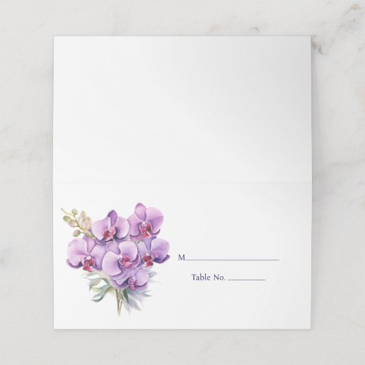 Lila Orchid Guest Tischnummer Platzkarte (Außenseite Aufgefaltet)