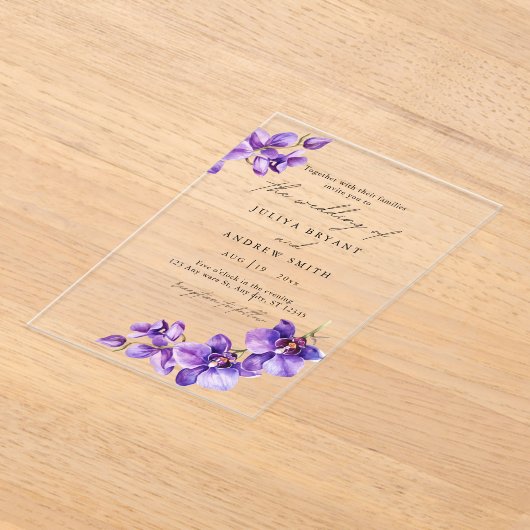 Lila Orchid-Hochzeit Acryleinladungen (Ablage )