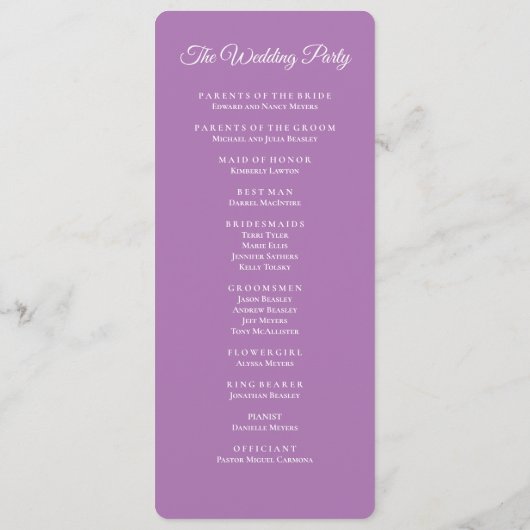 Lila Orchid-Hochzeitsprogramm Programm (Rückseite)