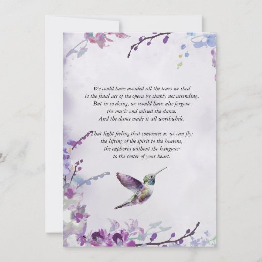 Lila Orchid Hummingbird Feier des Lebens Einladung (Rückseite)