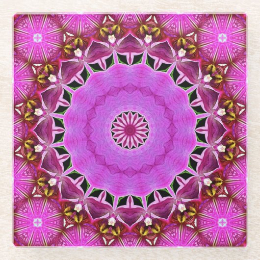 Lila Orchid Mandala Nr. 4 Untersetzer aus Glas (Vorderseite)