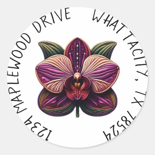 Lila Orchid mit Rücksendeadresse Runder Aufkleber (Vorderseite)
