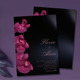 Lila Orchid Moody Dark Calligraphy Chic Wedding Einladung