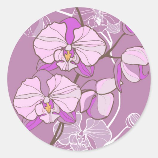Lila Orchid-Muster Runder Aufkleber (Vorderseite)