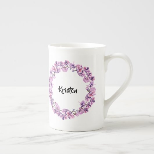 Lila Orchid-personalisiertes Teacup Porzellantasse (Rechts)