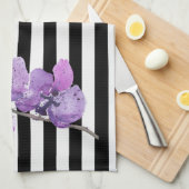 Lila Orchid Streifen Wasserfarben Blume Geschirrtuch (Viertel Falte)
