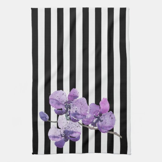Lila Orchid Streifen Wasserfarben Blume Geschirrtuch (Vertikal)