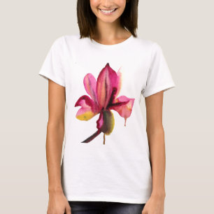 Lila Orchid Wasserfarbe Tropische Blume T-Shirt
