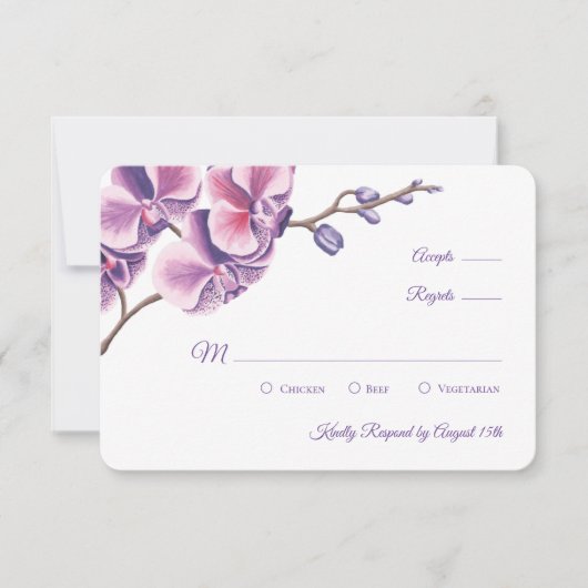 Lila Orchid Wedding RSVP Karte (Vorderseite)