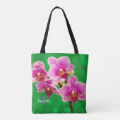Lila Orchidee auf grüner Tragetasche Tasche (Rückseite)