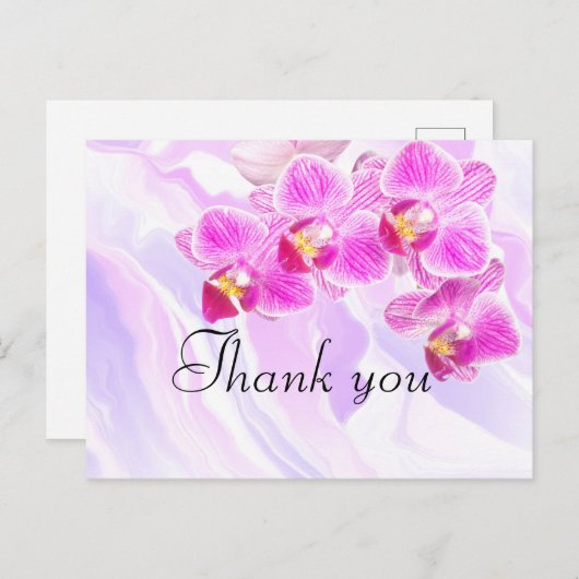 Lila Orchidee auf Marmorfarbe danke Postkarte (Vorne/Hinten)