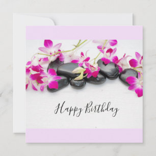 Lila Orchidee mit schwarzem Hot-Stone-Geburtstagsk