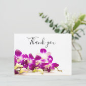 Lila Orchidee mit Stein auf weißem Hintergrund Wel Dankeskarte (Stehend Vorderseite)